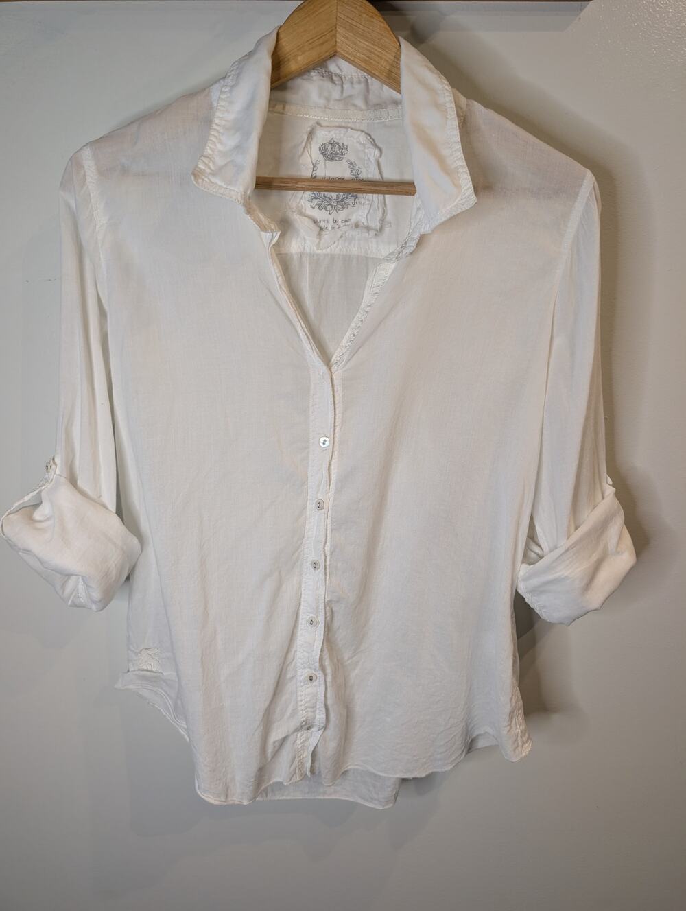 Shirts by Cino Womens White Crinkle Cotton Button Down Shirt Roll Tab XL